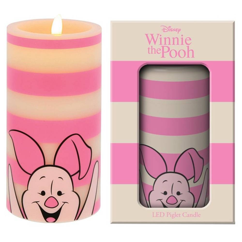 LED Kerze Pooh & Friends Piglet weiß-pink gestreifte Kerze - Disney Home Fragrance DISWTPLED01P