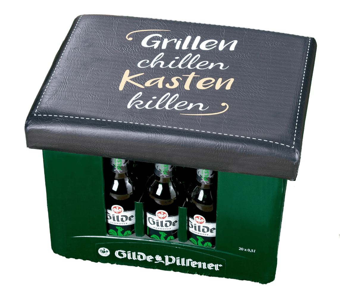 Gilde Sitzpolster für Getränkekisten - Grillen chillen Kasten killen - 49827 Sitzkissen / Polsterauflage / Sitzauflage / Sitzpolster von Gilde