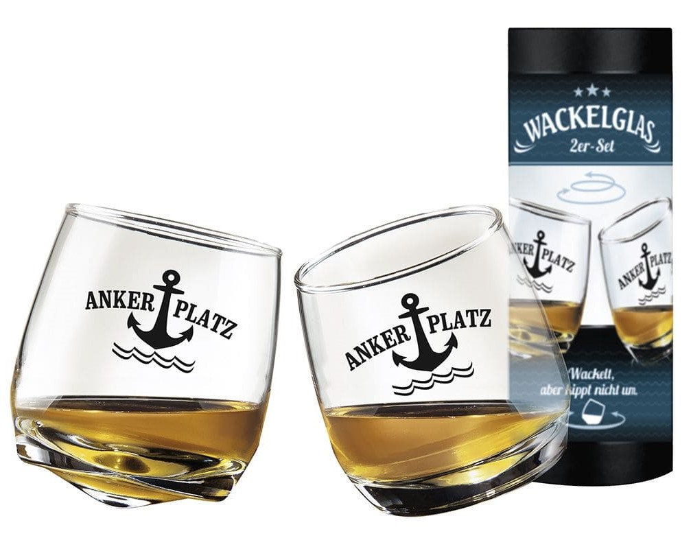 Wackelglas Ankerplatz - 46905 Gilde Glas Wackelglas Set mit 2 Stück mit Ankermotiv / 2er Set Wackelgläser