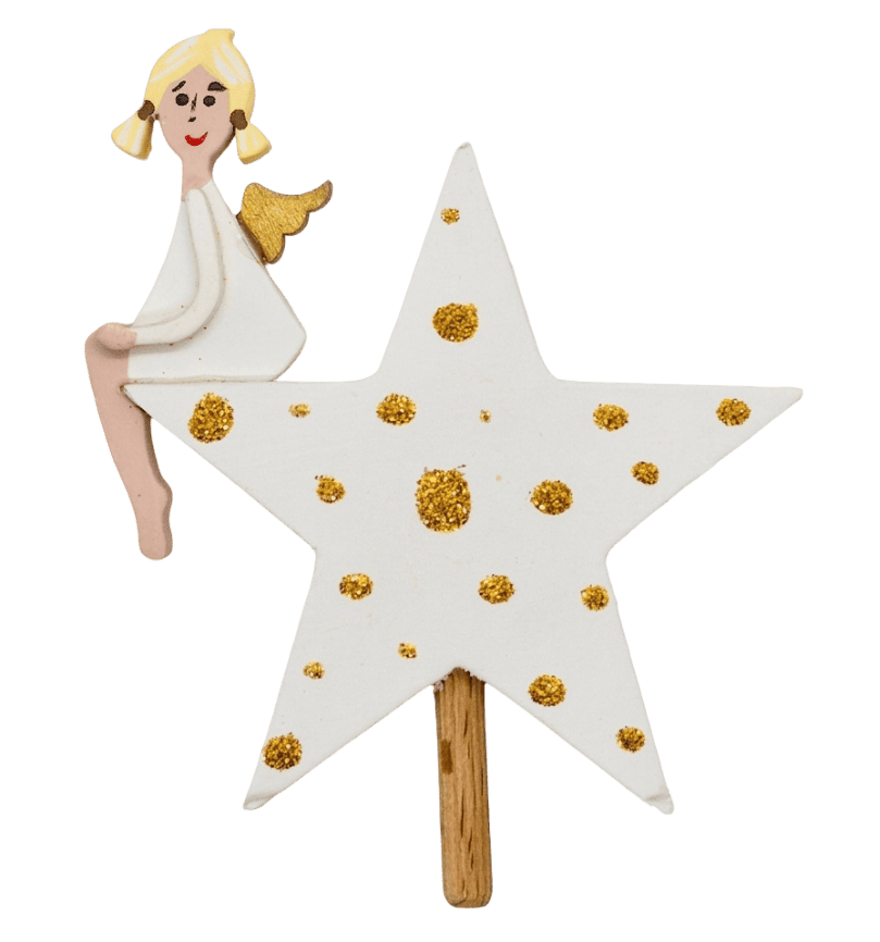 Engel auf weißem Stern, blond - Steckfigur für den großen Kerzenring von Sebastian Design