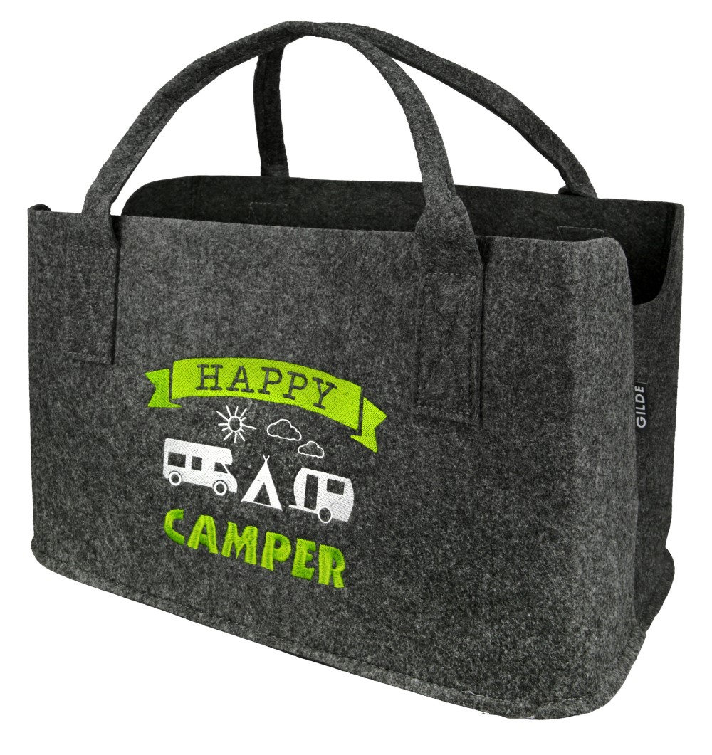 Tasche Happy Camper dunkelgrau - Gilde Filztasche 44427 / Einkaufstasche / Strandtasche / Shopper / Handtasche / Tragetasche 