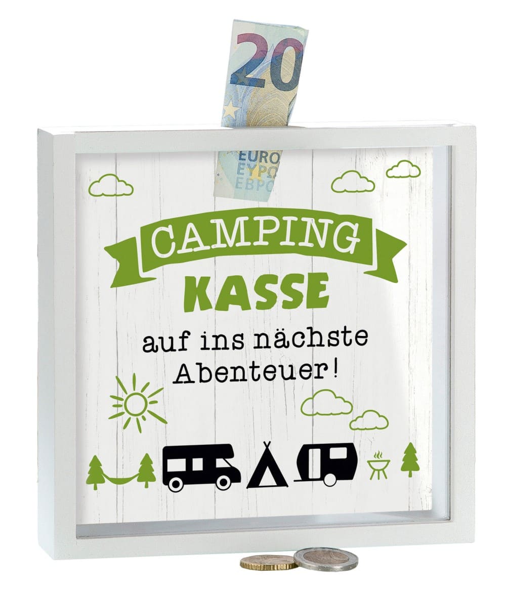 Spardose Camping Kasse 44091 / Gilde Spardose - Sparschwein - Sparbüchse Wohnwagen / Happy Camper