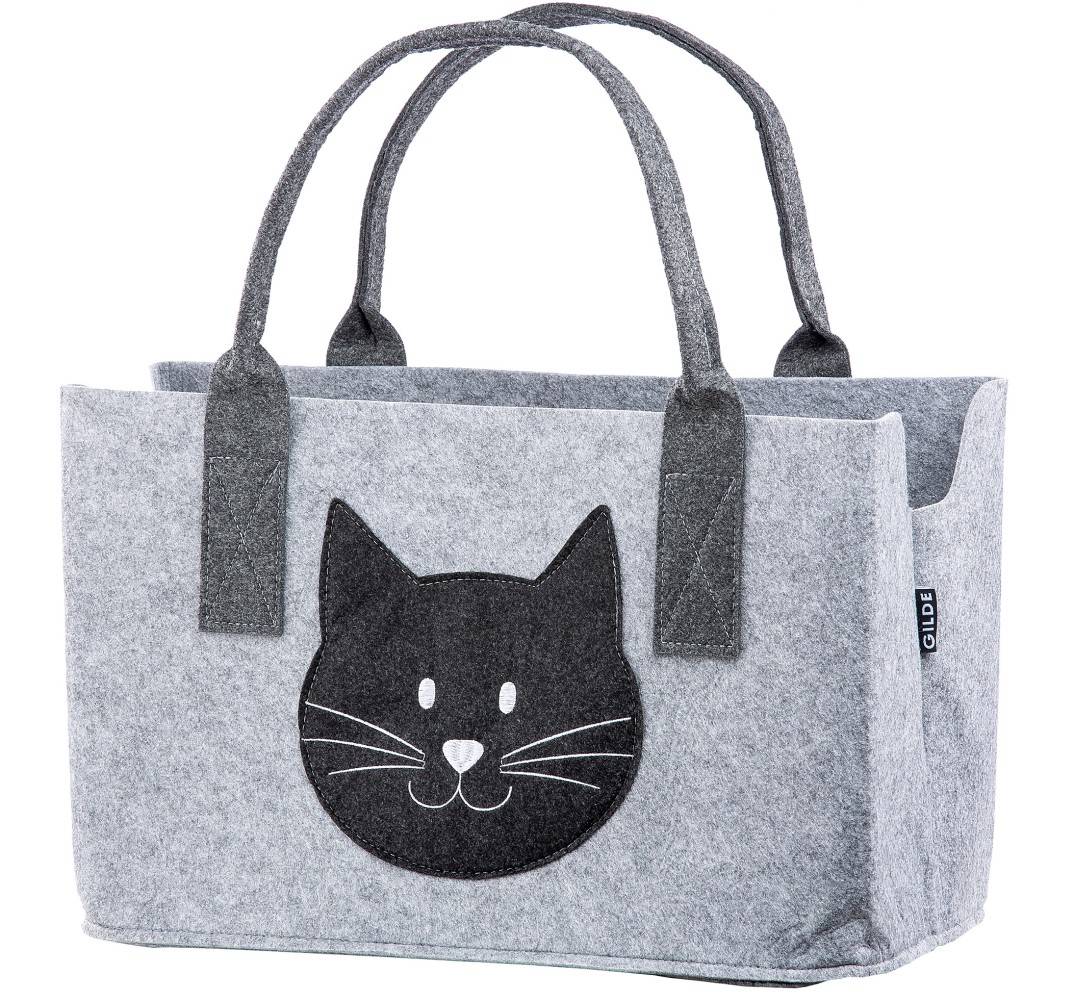 Tasche Katze / Katzenkopf hellgrau - Gilde Filztasche 48892 / Einkaufstasche / Strandtasche / Shopper / Handtasche / Tragetasche