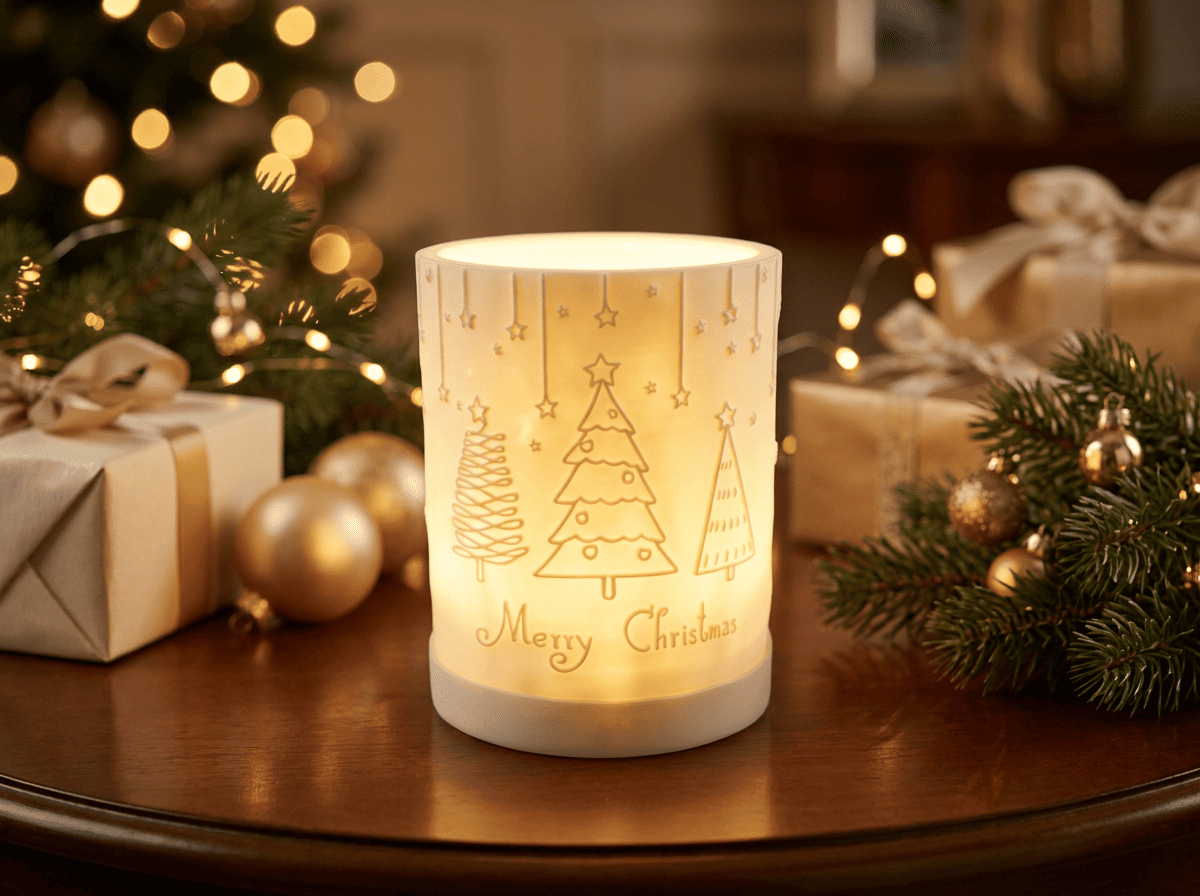 Windlicht 3D-Druck - Dekolampe Weihnachten - Tannenbäume Merry Christmas 202608