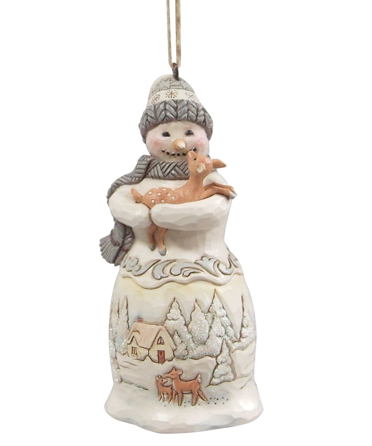 White Woodland Schneemann mit Rehkitz Ornament - 6019319 - Heartwood Creek by Jim Shore