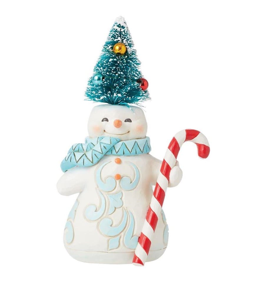 Jim Shore, Heartwood Creek, Jim Shore Santa, 6015468, Candy Cane Crush Snowman, Schneemann mit Zuckerstange, Schneemann mit Sisal-Tanne, Jim Shore Schneemann