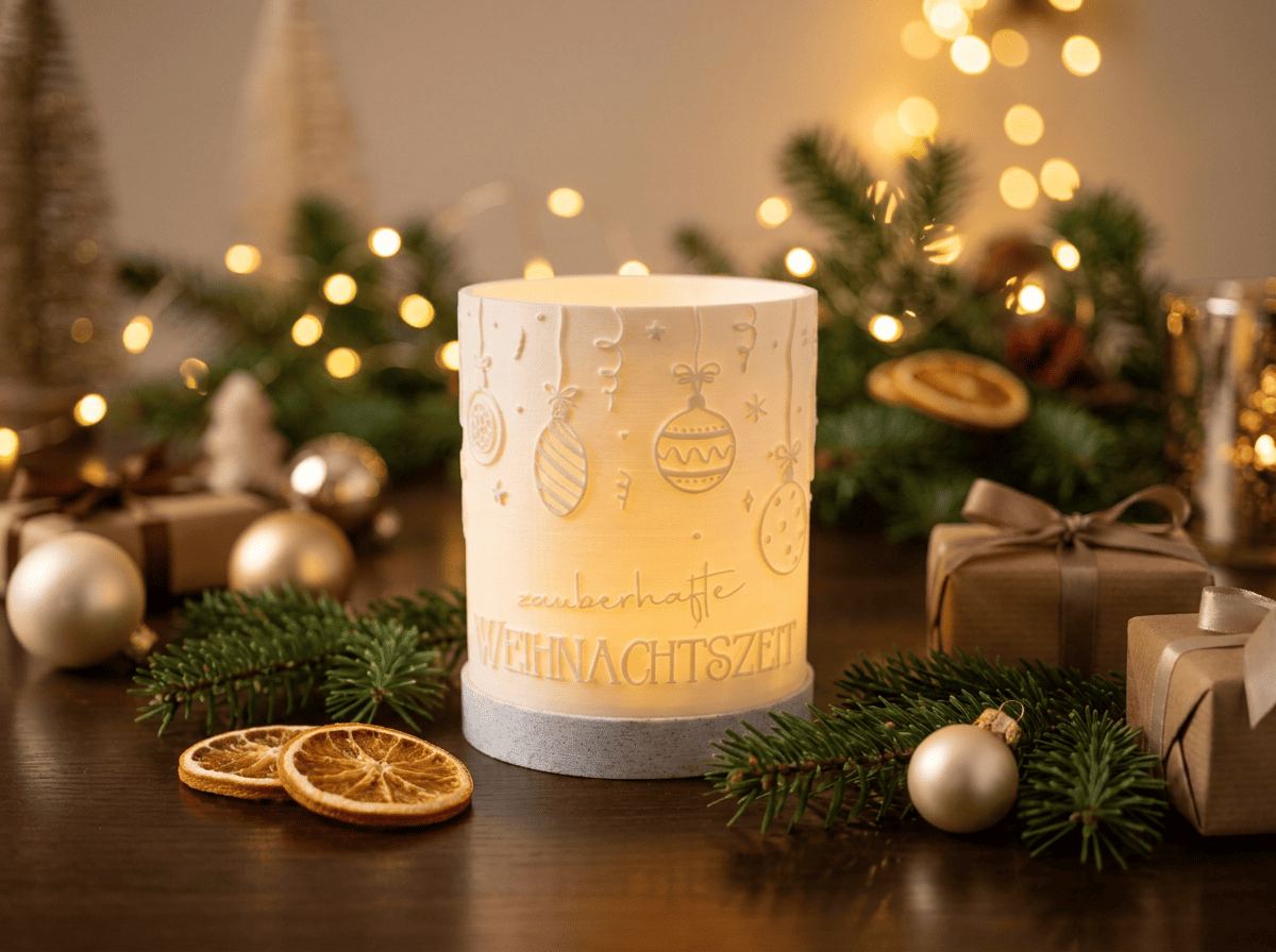 Windlicht 3D-Druck - Dekolampe Weihnachten - Weihnachtskugeln zauberhafte Weihnachtszeit 202607