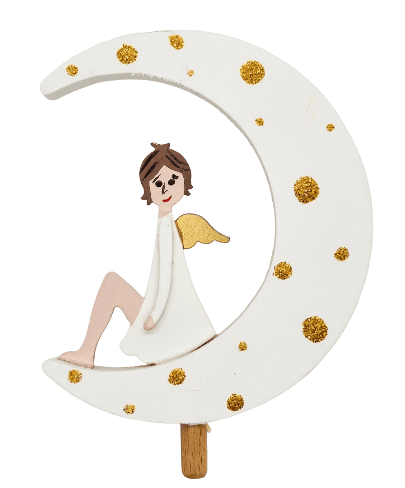 Engel auf weißer Mondsichel, braun - Steckfigur für den großen Kerzenring von Sebastian Design