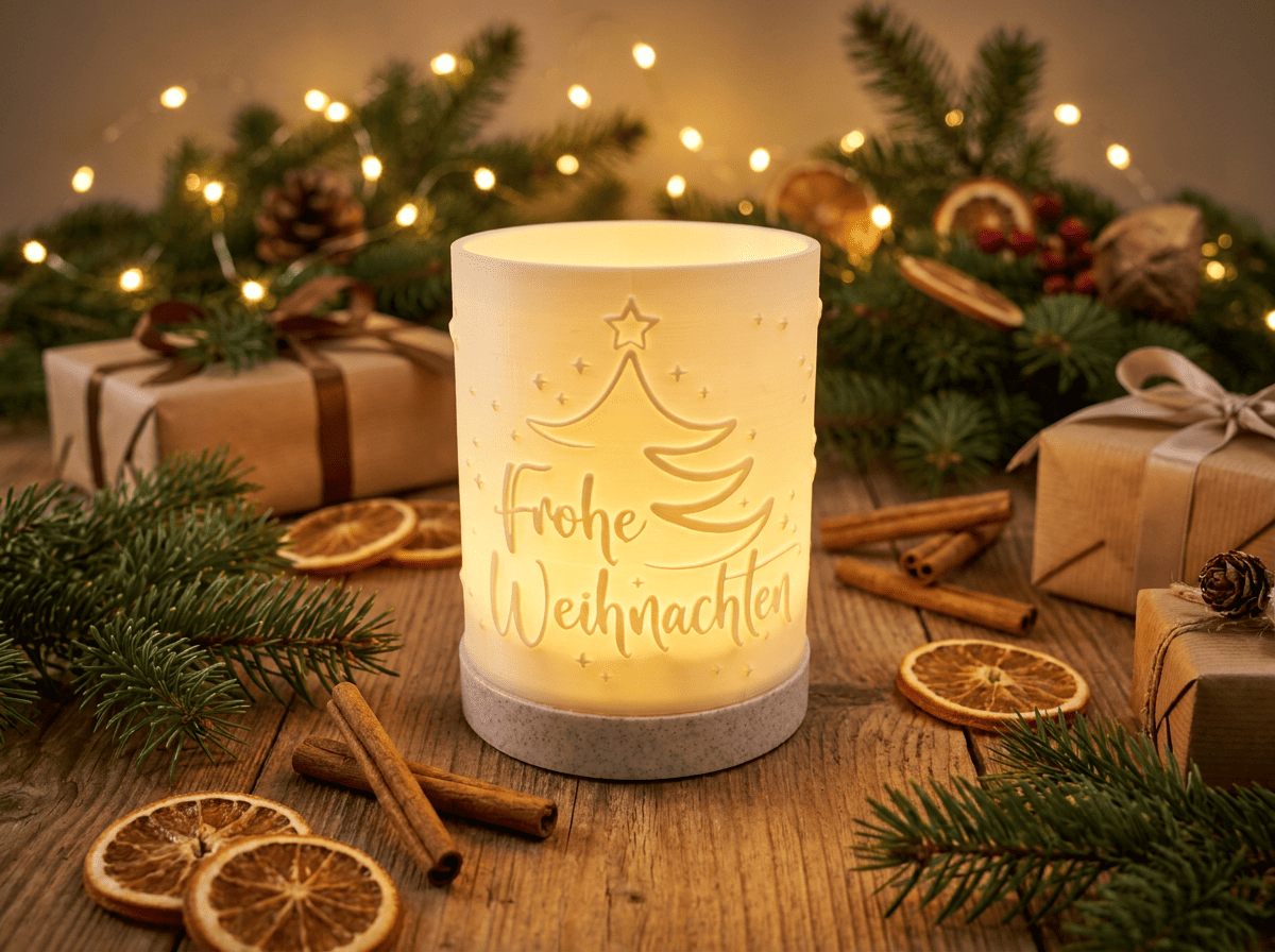 Windlicht 3D-Druck - Dekolampe Weihnachten - Tannenbaum frohe Weihnachten 202606