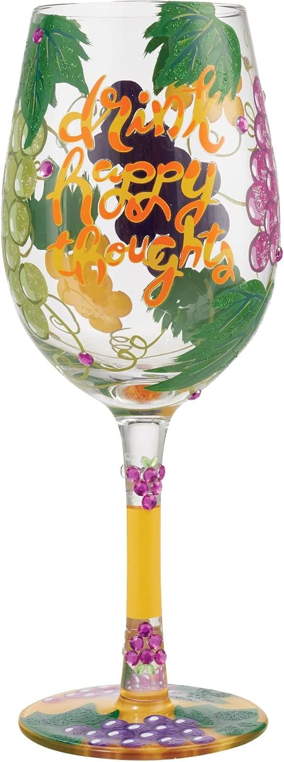 Drink Happy Thoughts  - Lolita Weinglas mit Weintrauben - 6010152