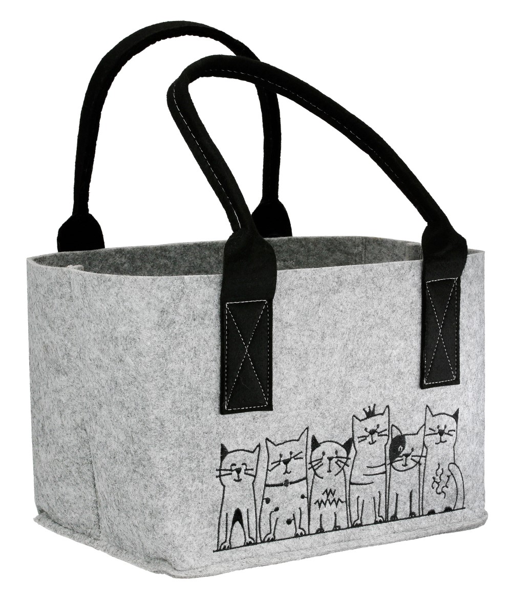 Katzenbande Tasche grau - Gilde Filztasche 55910 / Einkaufstasche / Strandtasche / Shopper / Handtasche / Tragetasche M