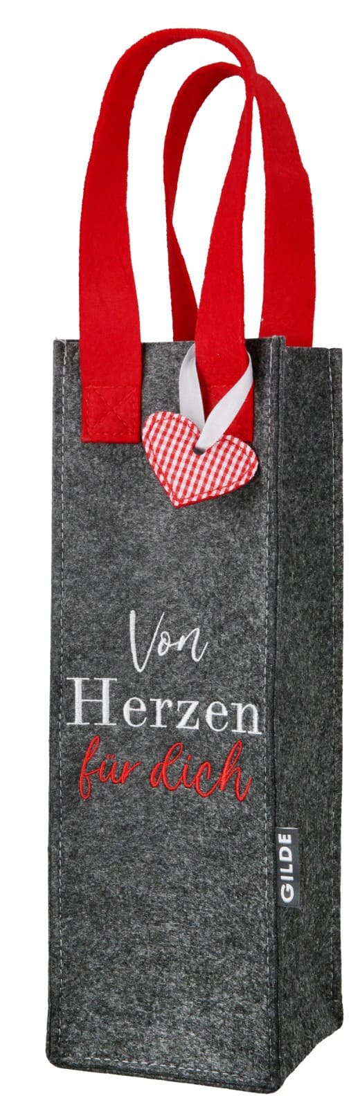 Flaschentasche - Von Herzen für dich dunkelgrau 44787 - Gilde Geschenktasche / Geschenktüte