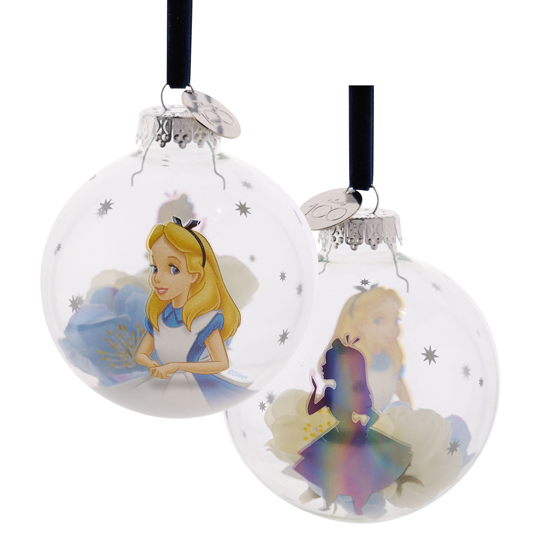 Disney Weihnachtskugeln, DI2035, Disney 100, weiße Weihnachtskugeln. Disney  Alice im Wunderland, Alice in Wonderland, Alice Weihnachtskugel, Walt Disney Weihnachten