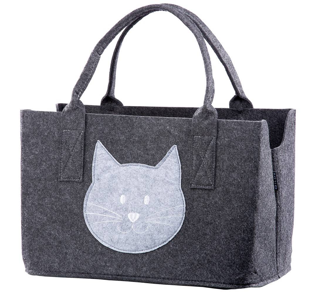 Tasche Katze / Katzenkopf dunkelgrau - Gilde Filztasche 48892 / Einkaufstasche / Strandtasche / Shopper / Handtasche / Tragetasche