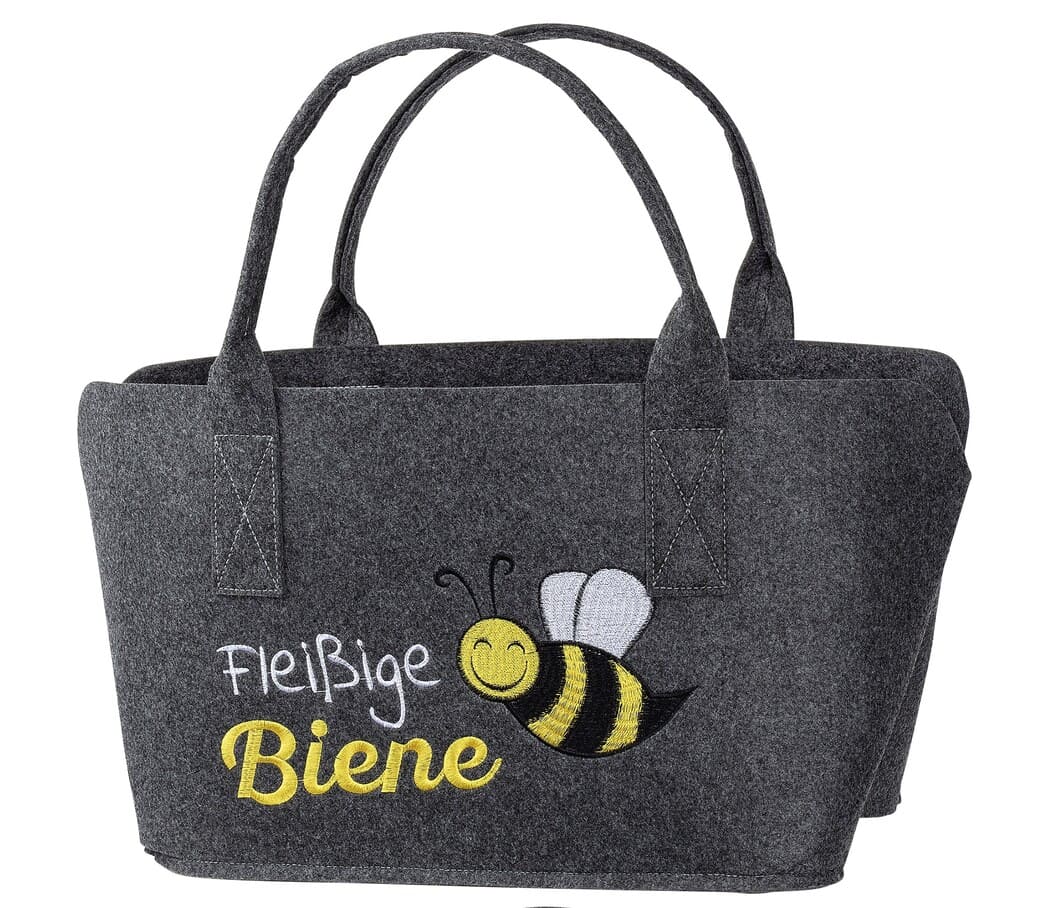 Fleißige Biene Tasche dunkelgrau - Gilde Filztasche 45541 / Einkaufstasche / Strandtasche / Shopper / Handtasche / Tragetasche