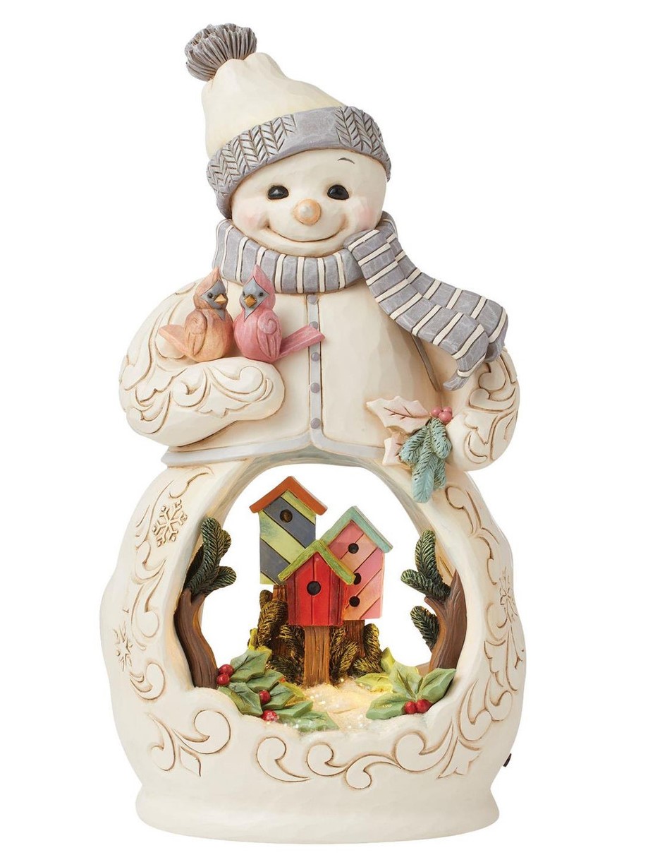 LED Let Nature Sing White Woodland Snowman 6015514 - Jim Shore Heartwood Creek Schneemann