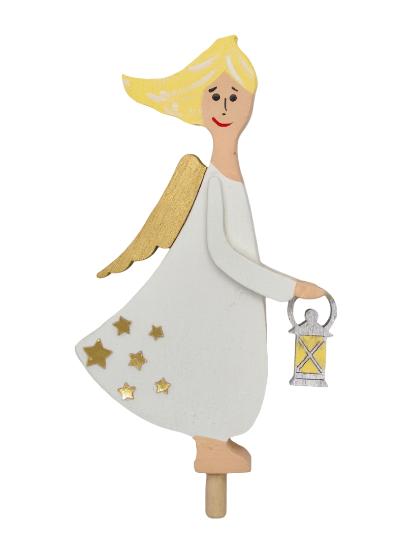 Engel mit Laterne, blond - Steckfigur für großen Kerzenringe von Sebastian Design