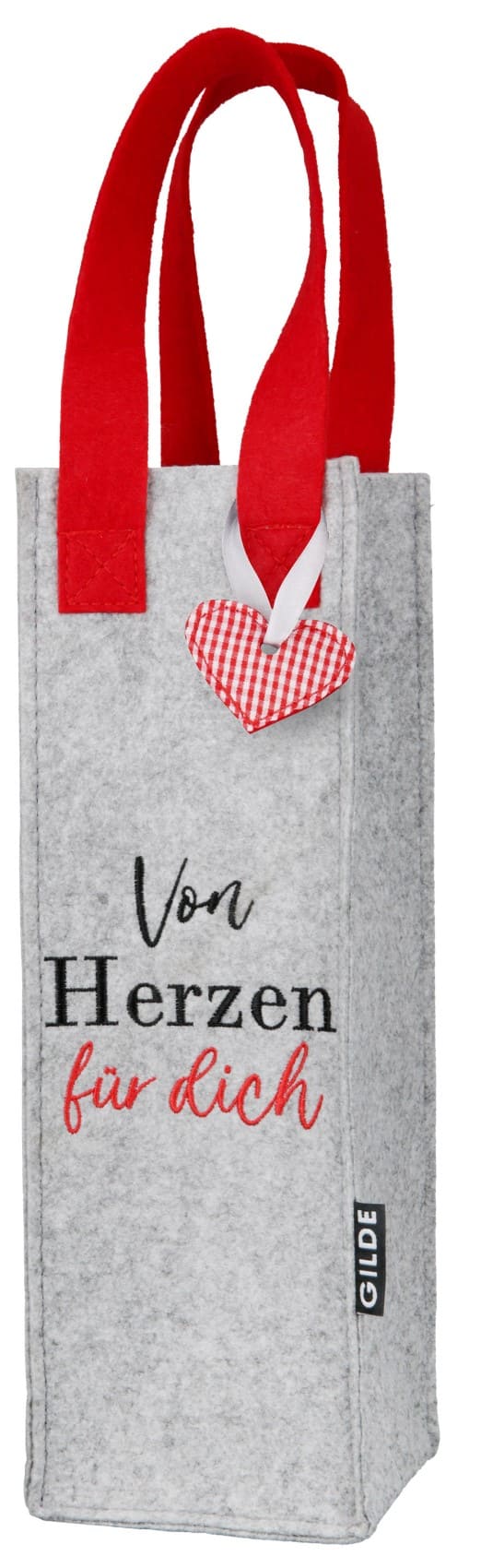 Flaschentasche - Von Herzen für dich hellgrau 44787 - Gilde Geschenktasche / Geschenktüte