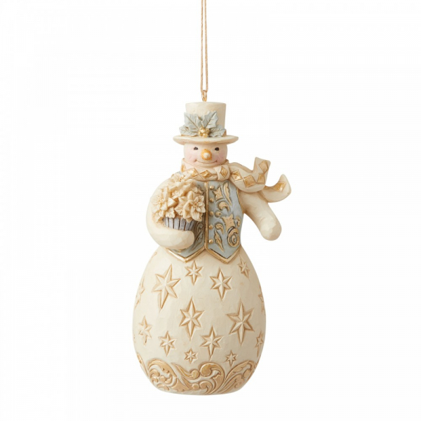 Jim Shore, Heartwood Creek, Jim Shore Weihnachten, Holiday Lustre Collection. 6009401, Holiday Lustre Snowman Ornament, Schneemann Weihnachtsanhänger, Jim Shore Schneemann, Jim Shore Snowman
