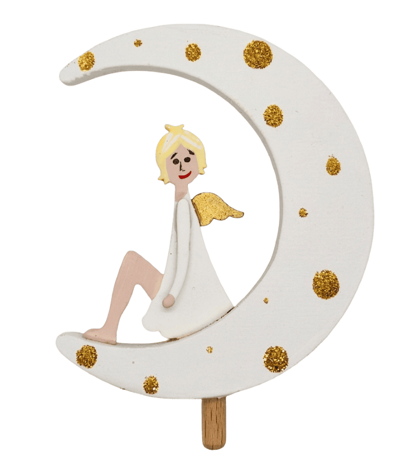 Engel auf weißer Mondsichel, blond - Steckfigur für den großen Kerzenring von Sebastian Design