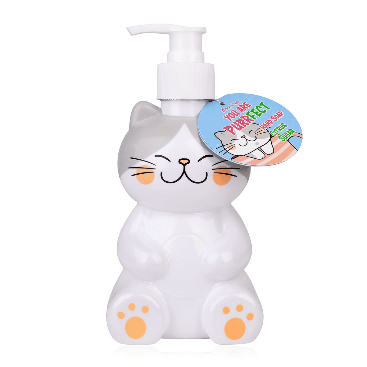 Handseife - Seifenspender Katze weiß-grau 8163198 - Pumpspender mit Flüssigseife / Kinderseife